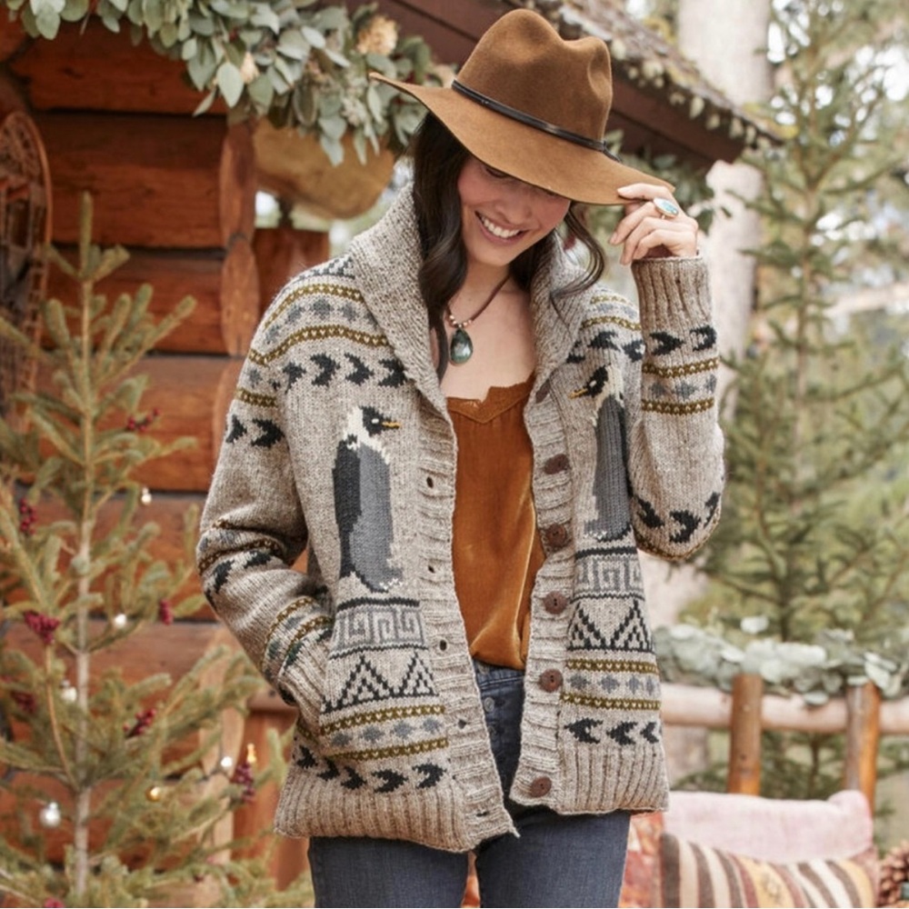 Penguins Aplenty Cardigan handcrafted by Lost Horizons. New from Sundance size M